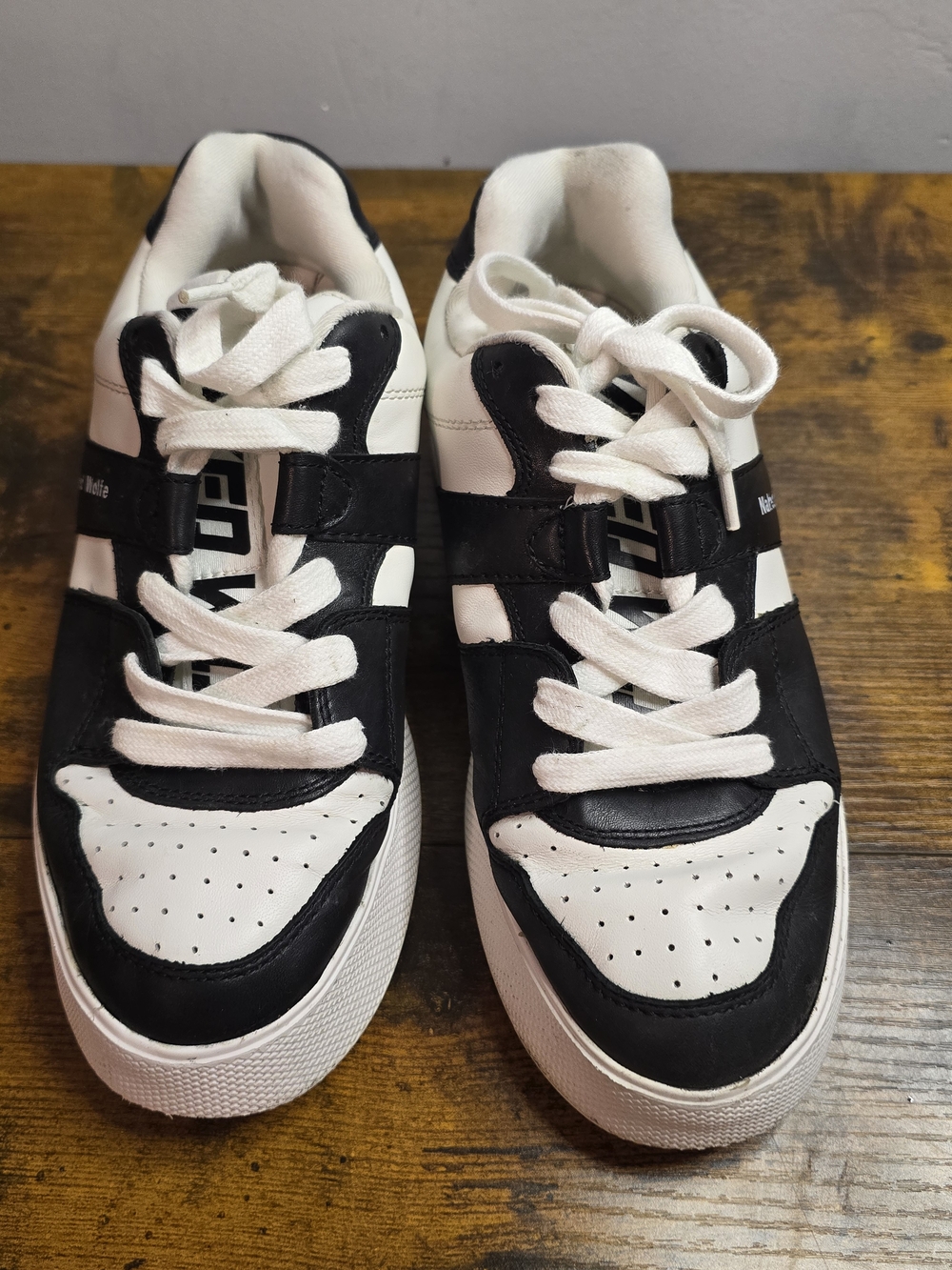 Naked Wolfe Pixie Womens Size 7 Black White Leather Platform Chunky Sneakers
